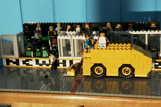 Lego Zamboni cleans in front of Players Bench & Fans