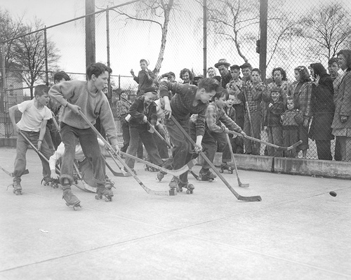 Children playing Roller Hockey - 1960s