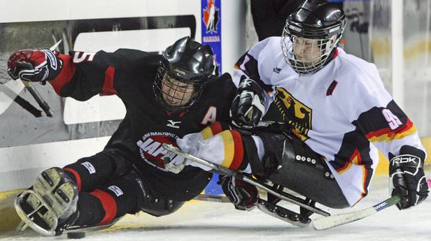 Sledge Hockey - Game Action Body Checking - Japan vs Germany