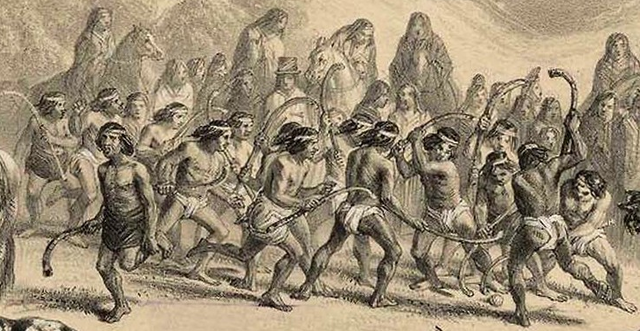 Mapuche Indians Playing Palín / Chueca - 1854 - Chile 