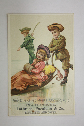 Antique Trade Card - Boy with Bandy Stick in Background - 1880