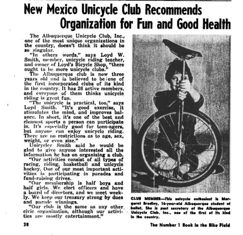 1st Mention of Unicycle Hockey - Albuquerque Unicycle Club 1960