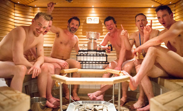 Porin Ässät - Porin Aces Celebrate in the Sauna with Canada Cup