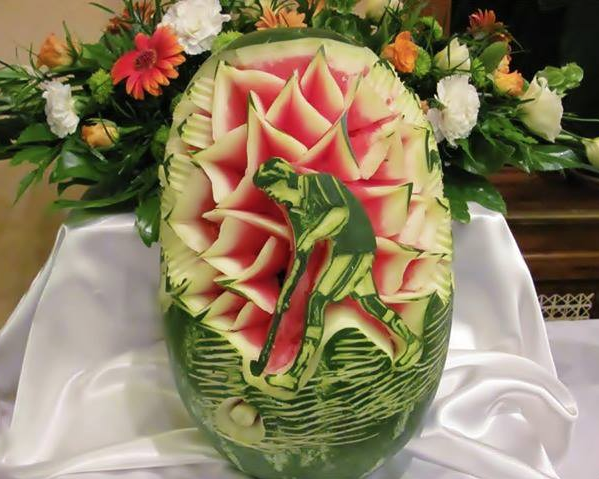 Field Hockey Player Carved Into a Watermelon