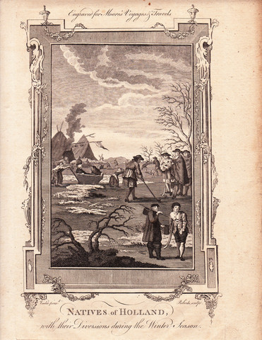 Antique Engraving - Natives of Holland - Kolf - Hurley - 1778