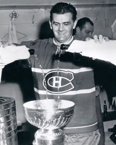 Rocket Richard Pours Champagne into The Real Stanley Cup - 1957