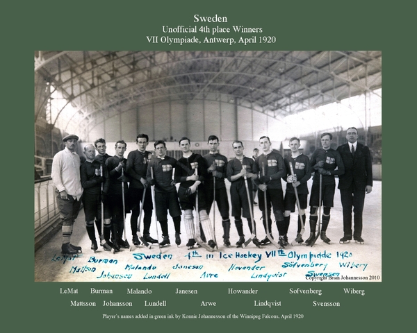 Team Sweden - 4th Place - 1920 Olympics Ice Hockey - Antwerp