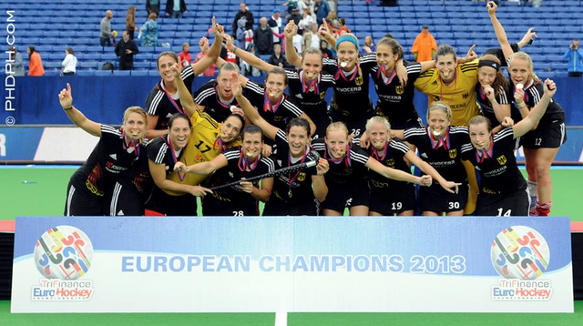 German Women Biting Their Gold Medals  2013 EuroHockey Champions