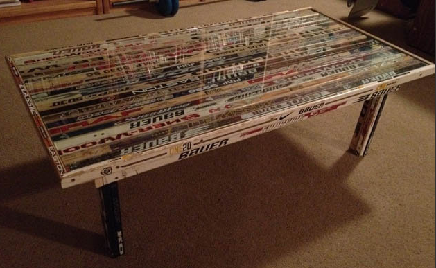Hockey Stick Coffee Table with Glass Top