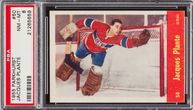 Jacques Plante - Parkhurst Hockey Card #50 - 1955 - PSA 8