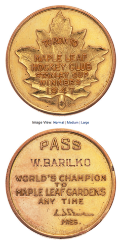 Maple Leaf Gardens Lifetime Gold Pass Presented to Bill Barilko