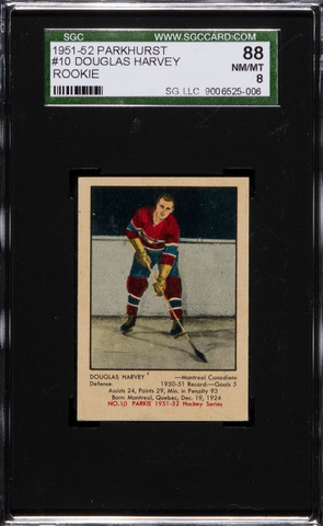 Doug Harvey Hockey Card - No 10 PARKIE - 1951 - SGC 88 NM/MT 8