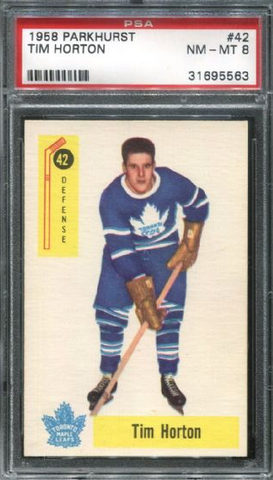 Tim Horton Hockey Card - No 42 - Parkhurst - 1958 - PSA 8 NM-MT
