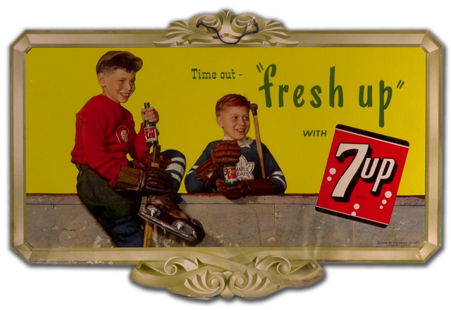 Vintage 7up Advertising Sign Time Out "Fresh Up" with 7up - 1948