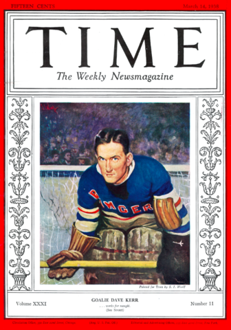 Antique Time Magazine Cover - Dave Kerr - New York Rangers 1938