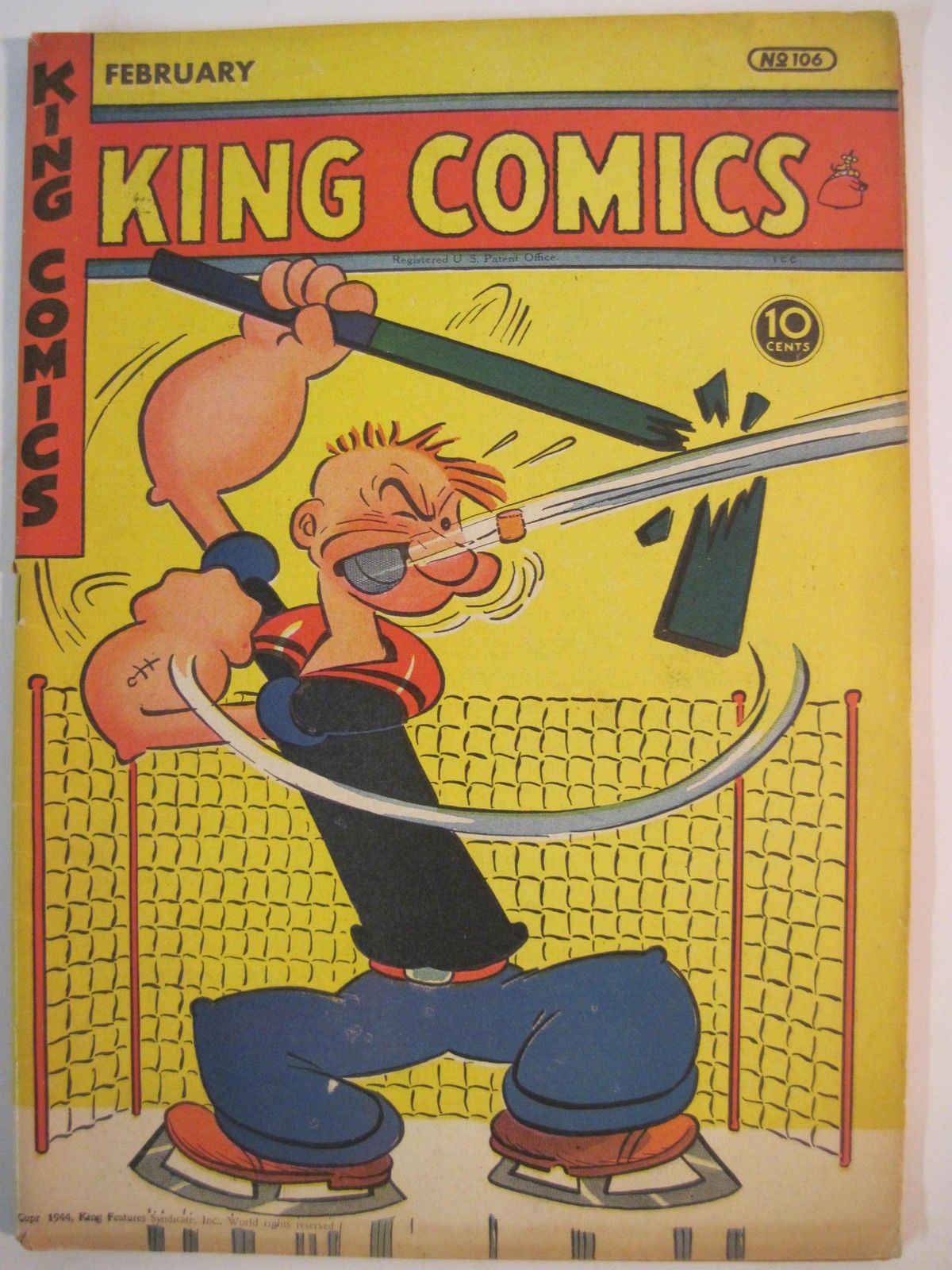 Popeye Ice Hockey Goalie - King Comics No 106 - 1945 | HockeyGods