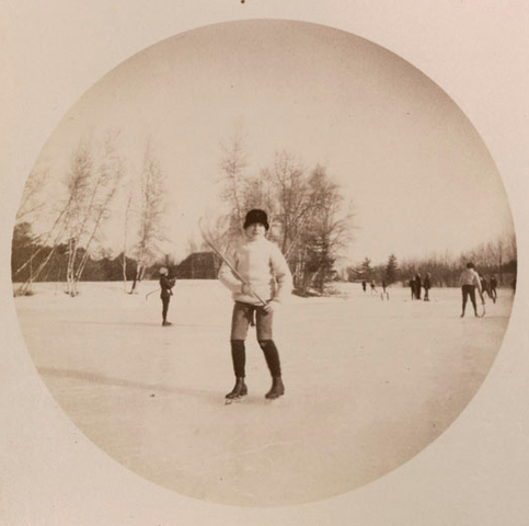 Charlie Harrison at St. Paul’s School pond playing Ice Polo 1890
