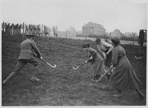 Women's Army Auxiliary Corps Playing Field Hockey vs Men - 1918