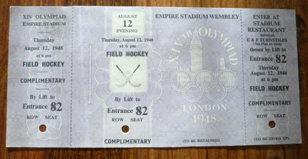 1948 Summer Olympics Field Hockey Ticket  Empire Stadium Wembley