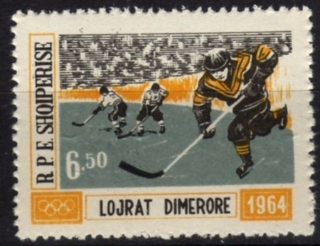 1964 Innsbruck Winter Olympics Ice Hockey Stamp from Albania