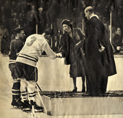 Montreal Canadiens Butch Bouchard is presented to Princess Elizabeth 1951