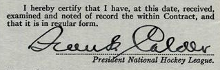 Frank Calder Autograph - President National Hockey League 1940