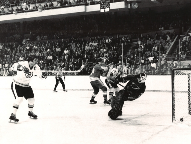 Johnny Bucyk's 500th NHL Goal scored on Yves Belanger - 1975