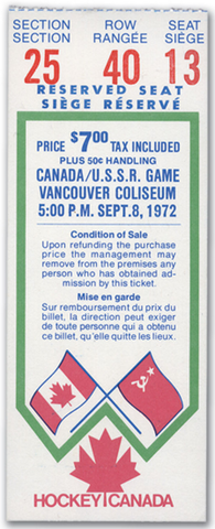 Rare 1972 Ice Hockey Ticket - Canada vs U.S.S.R. in Vancouver