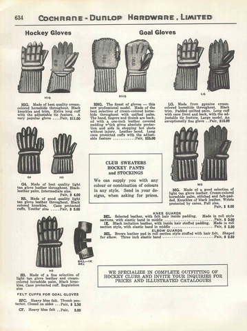 Cochrane-Dunlop Hockey Gloves & Goal Gloves 1939