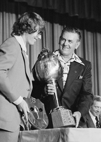 Rocket Richard Hands The Hart Trophy to Bobby Clarke in 1973