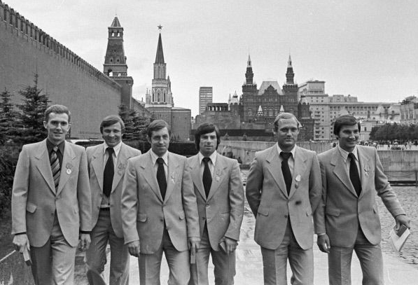 Soviet Ice Hockey Players in Matching Suits - 1970s