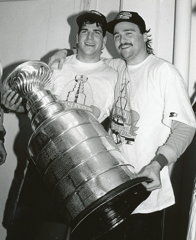 Mark Recchi & Frank Pietrangelo Holding The Stanley Cup 1991