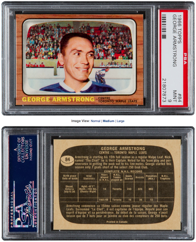 George Armstrong Hockey Card - 1966 Topps #84 Graded PSA Mint 9