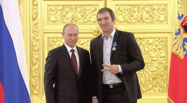 Alex Ovechkin gives Cool Peace Sign with Vladimir Putin 2014