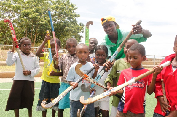 Zambian Children with their donated Field Hockey Sticks