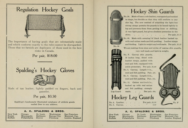 Antique Spalding's Hockey Gloves, Shin Guards & Leg Guards 1904