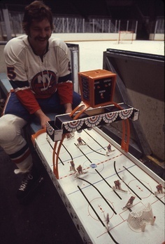 New York Islanders Legend Denis Potvin playing Table Hockey 1975