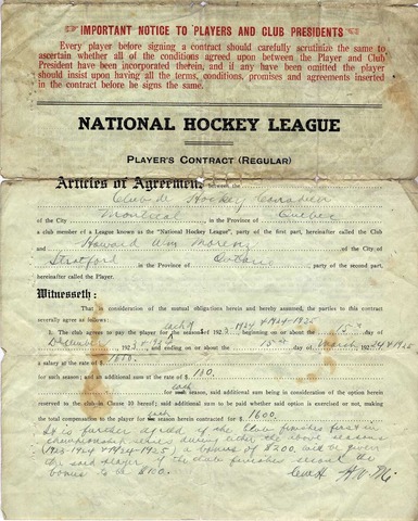 Hockey Contract 1923 Howie Morenz & Montreal Canadians -2