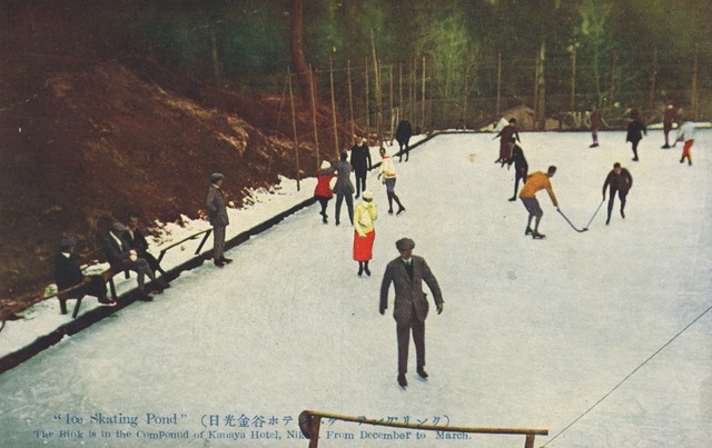 Ice Hockey at the Nikkō Kanaya Hotel Ice Skating Pond circa 1910