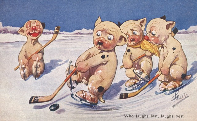 Who Laughs Last, Laughs best - Bears Playing Ice Hockey Postcard
