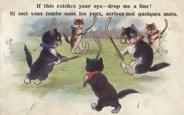 Cats Playing Field Hockey Antique Postcard 1925 England