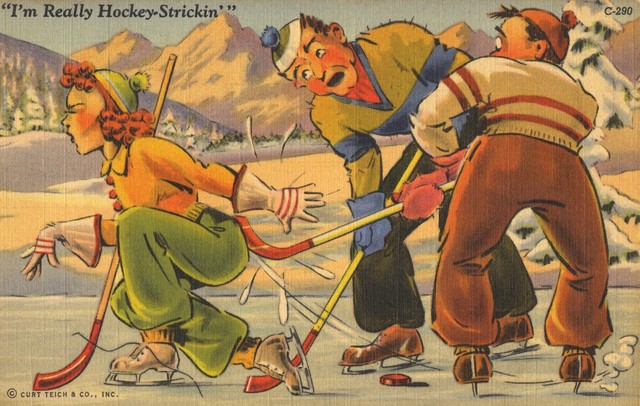 I'm Really Hockey-Strickin - Vintage Hockey Postcard circa 1942