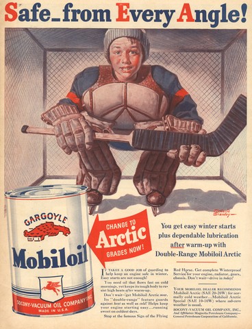 Vintage Goalie - Safe from Every Angle - Mobiloil Arctic Ad 1940