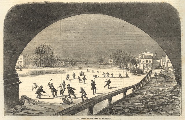 Ice Hockey on River Thames 1855 - View from Richmond Bridge
