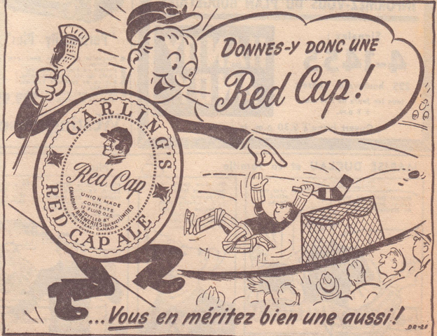 Beer Hockey - Carling's Red Cap Ale Ad 1950