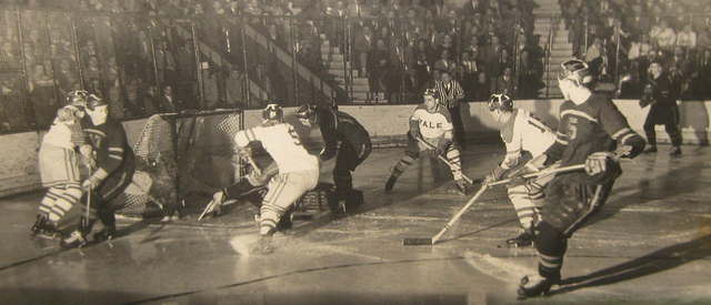 Yale Bulldogs Hockey Game Action - Early 1950s - Leather Helmets
