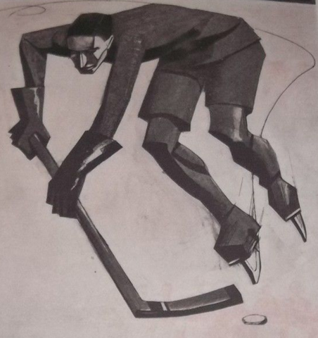 Antique Ice Hockey Artwork by Mario Sironi - 1924