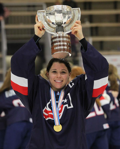 Jincy Dunne Holds 2015 IIHF Women's U18 World Ice Hockey Trophy