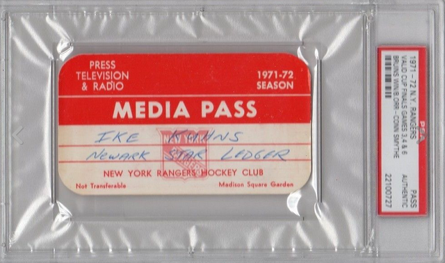 Vintage Media Pass for New York Rangers 1971-72