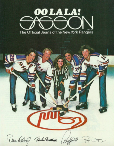 Sasson Jeans Ad with NY Rangers Maloney, Hedberg, Esposito, Duguay 1980